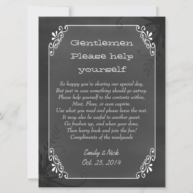 Chic Vintag Chalkboard Look Wedding Basket Sign (Vorderseite)