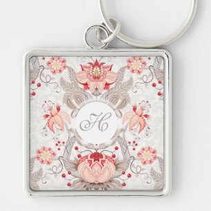 Chic Vintag Floral Pattern Damask Monogram K Schlüsselanhänger