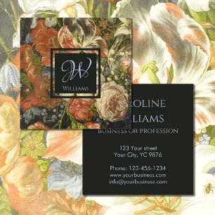 Chic Vintag Floral red blue anthracit Monogram Quadratische Visitenkarte