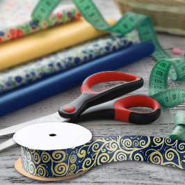 Chic Vintag Gold Wirbel Muster Luxury Navy Blue Satinband