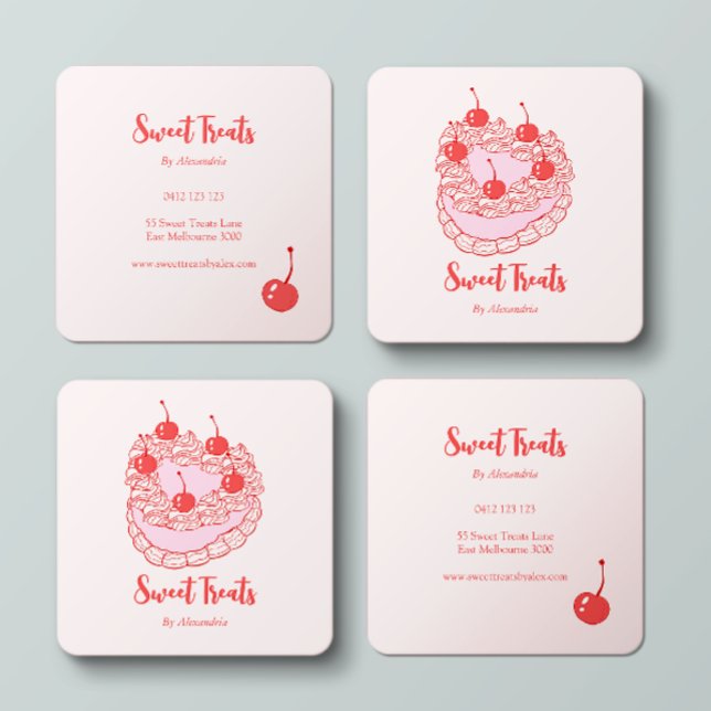 Chic Vintag Heart Cake Bäckerei Koch Quadratische Visitenkarte (Von Creator hochgeladen)