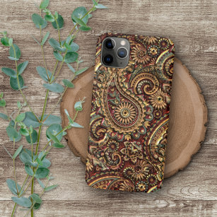 Chic Vintag Imitate Gold Paisley Blumenmuster iPhone 13 Pro Max Hülle