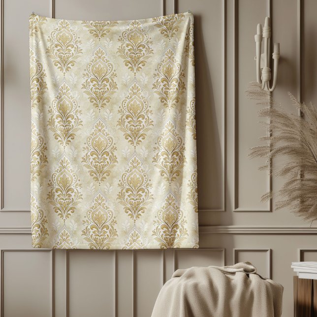 Chic Vintag Inspiriert ElfenbeinDamast Soft Waterc Fleecedecke (Chic Vintage Inspired Ivory Damask Soft Watercolor Fleece Blanket)