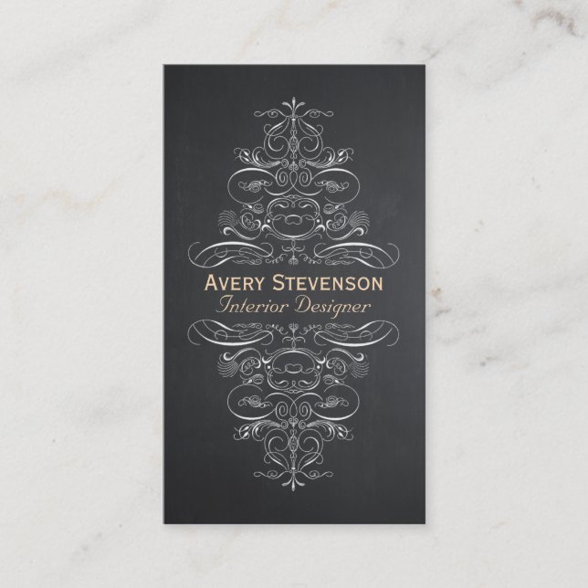 Chic Vintag Interior Designer Rustikal Black Visitenkarte (Vorderseite)