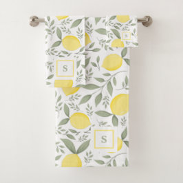 Chic Vintag Lemons und Blätter Monogramm Badhandtuch Set