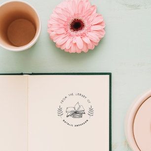 Chic Vintag Library Books Elegante Botanische Küch Permastempel