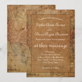 Chic Vintag Map Hochzeit in Urlaubsort Einladung