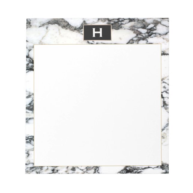 Chic Vintag Monogram Schwarz-weiß Marble Notepad Notizblock (Vorderseite)