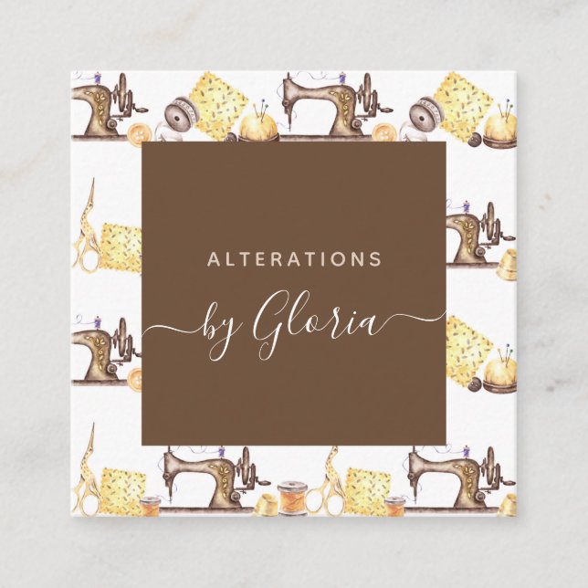 Chic Vintag Nähmaschinenmuster - Maßanfertigung Quadratische Visitenkarte (Vorderseite)