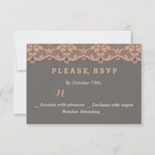 Chic Vintag Peach Gray Lace Wedding RSVP Karte