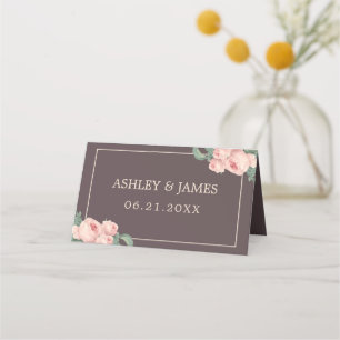 Chic Vintag Pink Rose Burgundy Wedding Platzkarte