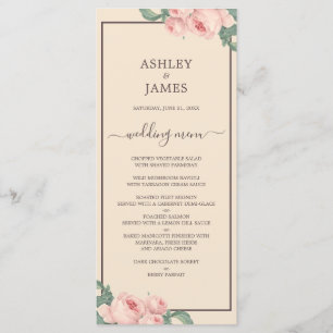 Chic Vintag Pink Rose Ivory Burgundy Wedding Menükarte