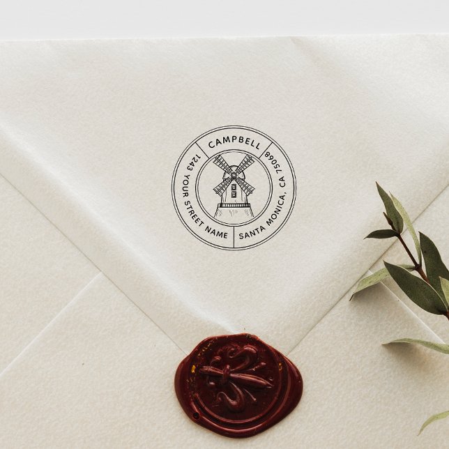 Chic Vintag Rustic Windmill Custom Address Permastempel (Von Creator hochgeladen)