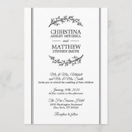 Chic Vintag Schwarz-weiß Laurel Wreath WEDDING Einladung