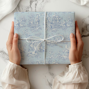 Chic Vintage Blau Grau Toile de Jouy Landschaft Geschenkpapier