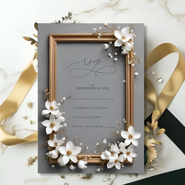 Chic Vintage Blumen Golden Frame Wedding RSVP Karte (Von Creator hochgeladen)
