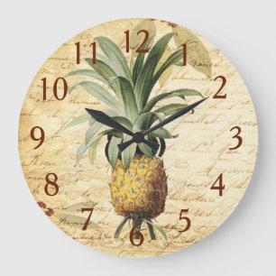 Chic Vintage French Calligraphy Pineapple Art Große Wanduhr
