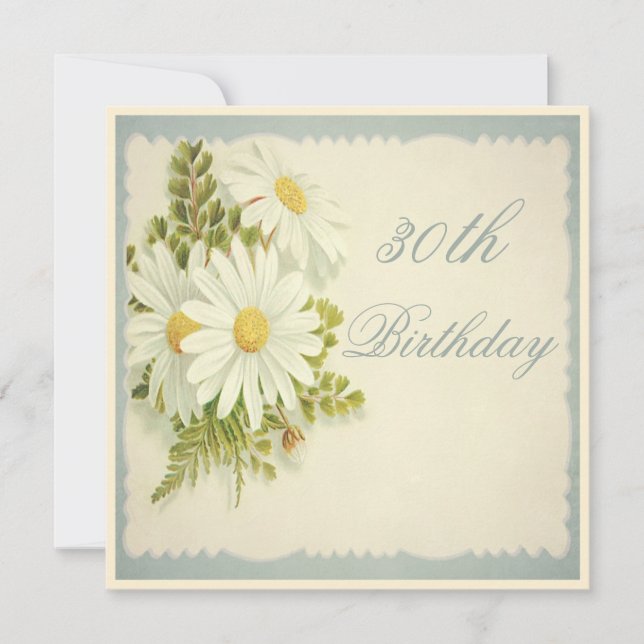 Chic-Vintage Gänseblümchen-30. Geburtstag Einladung (Vorderseite)