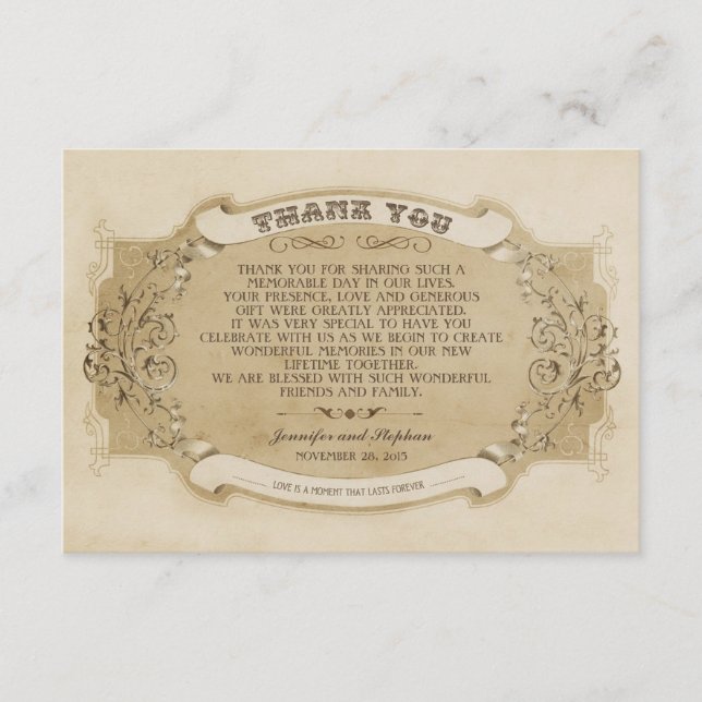 Chic Vintage Hochzeit danke Ihnen Karten (Vorderseite)