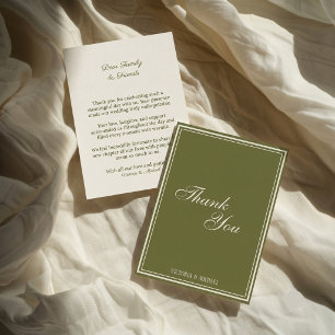 Chic Vintage Olives Grün Old Money Hochzeit Dankeskarte