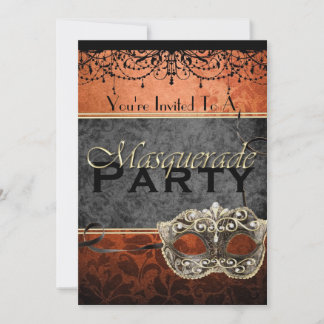 Chic Vintage Orange Maskenball-Einladungen Einladung