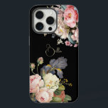 Chic Vintage Personalisierte Rose & Iris iPhone 15 Pro Max Hülle<br><div class="desc">Schöne,  zeitlose und elegante Sprays aus künstlerisch rosa und weiß rosa Rosen,  Pfannkuchen und lila Bartiris mit zartem Blattwerk. Enthält ein bearbeitbares Textfeld für Ihre Personalisierung und die Hintergrundfarbe ist anpassbar.</div>