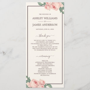 Chic Vintage Rosa Rose cremefarbene Hochzeit Programm