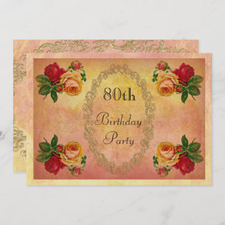Chic Vintage Rose 80. Geburtstag Einladung