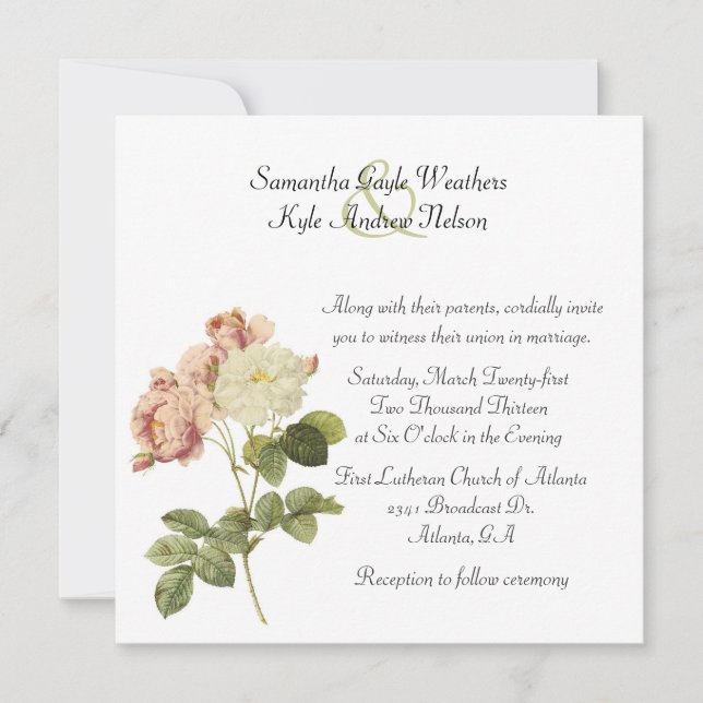 Chic Vintage Rose Hochzeit Einladung (Vorderseite)