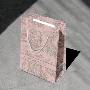 Chic Vintage Roségold Toile de Jouy Mittel Mittlere Geschenktüte