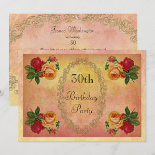 Chic Vintage Rosen 30. Geburtstag Einladung