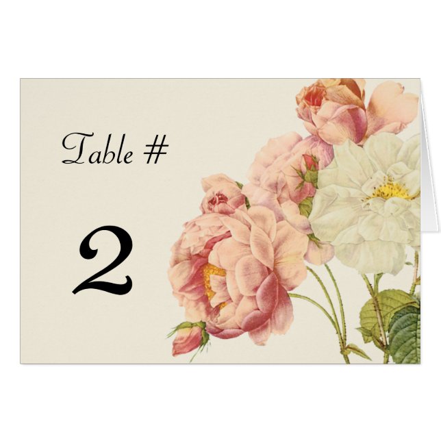 Chic-Vintage Rosen, die Tischnummer Wedding sind (Vorderseite (Horizontal))