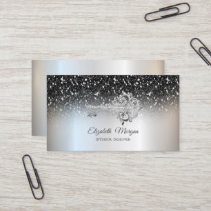 Chic Vintage Schlüsselanhänger Schwarz Glitter Pai Visitenkarte