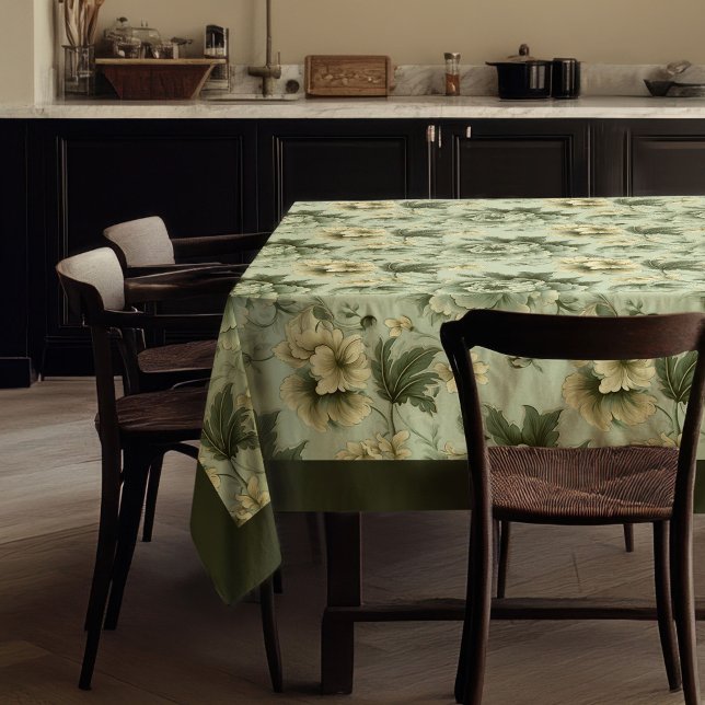 Chic Vintage weiche Pastellgrün und Elfenbein-Blum Tischdecke (Chic vintage soft pastel green and ivory flowers tablecloth)