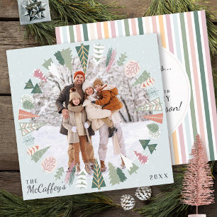 Chic Vintage Weihnachtsbäume Foto BLAU Pink Green Feiertagskarte