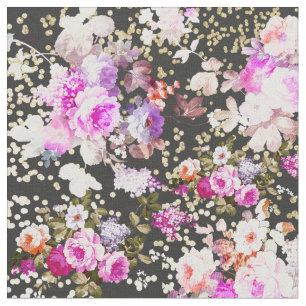 Chic Vintagen Schwarz Rosa Blütengold Confetti Stoff