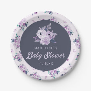 Chic Violet Lavender Lila Floral Baby Dusche Pappteller