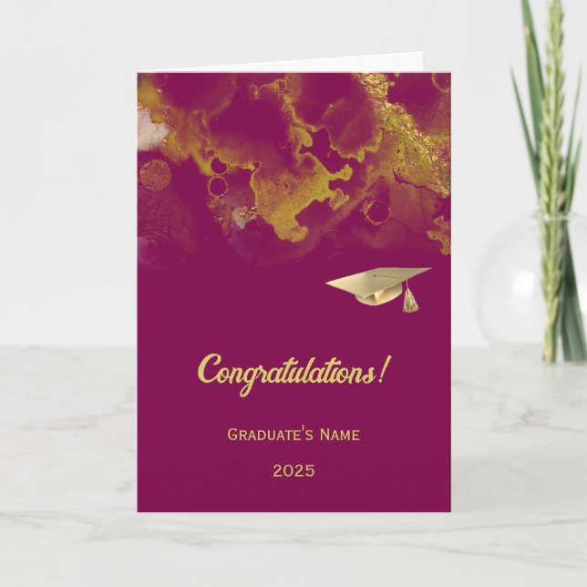 Chic Violet Red Gold Abstrakter Abschluss Karte (Vorderseite)