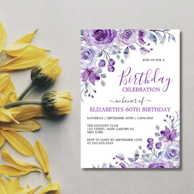 Chic Violet Rose Floral Botanischer Tag Einladung (Von Creator hochgeladen)