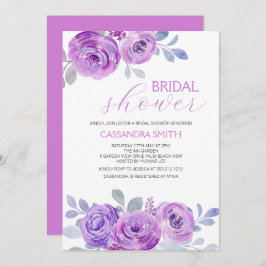 Chic Violet Rose Greenery Floral Bridal Shower  Einladung
