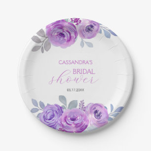 Chic Violet Rose Grüne Blumenbeete Brautparty Pappteller