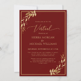 Chic Virtual Burgundy & Golden Foliage Wedding Einladung