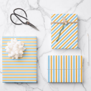 Chic Warm Gelb und Sky Blue Streifen Geschenkpapier Set