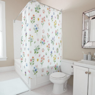 Chic Wasserfarbe Floral & Pfotenabdruck Duschvorha Duschvorhang
