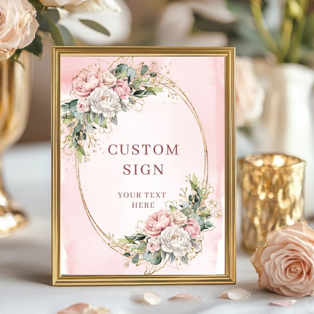 Chic-Wasserfarbe-Rosé-Blumen-Personalisiertes Schi Poster (Chic Watercolor Blush Pink Flowers Custom Sign)