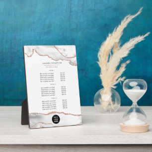 Chic Wasserfarbe Weiß und Rose Gold Agate Business Fotoplatte