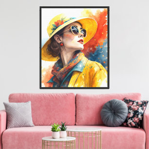 Chic Wasserfarben-Porträt mit Farbspritzer-Kunst Leinwanddruck