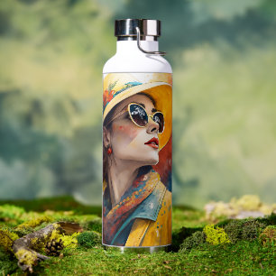 Chic Wasserfarben-Porträt mit Farbspritzer-Kunst Trinkflasche