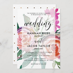 Chic Wasserfarbenfloral mit Imitate Gold Dots Hoch Einladung