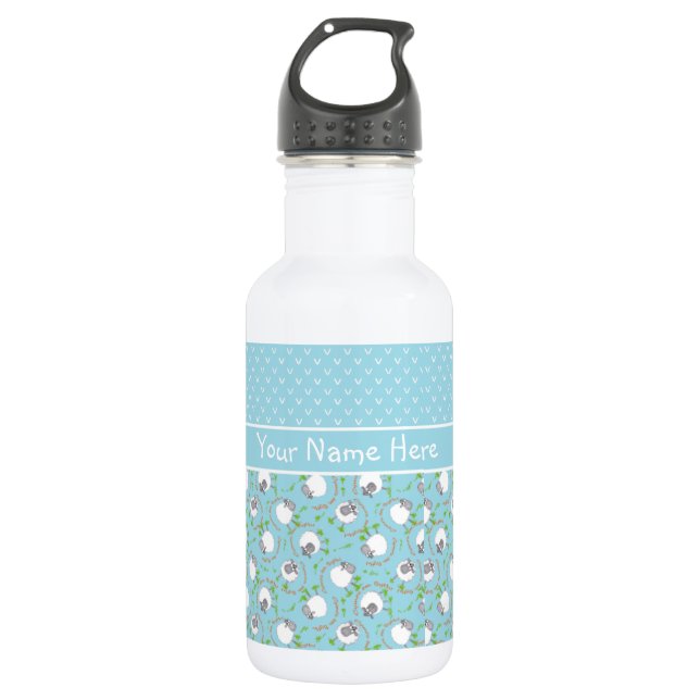 Chic Water Flasche: Blau, Weiß, Fun Sheep Muster Trinkflasche (Vorderseite)